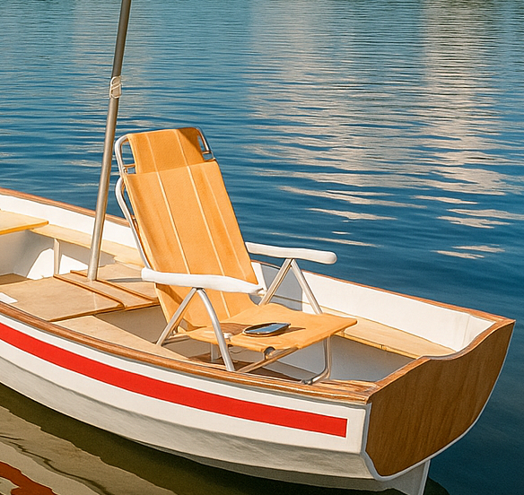 Cadeira reclinável utilizada nos passeios da Light Boat Sul para relaxar em áreas rasas