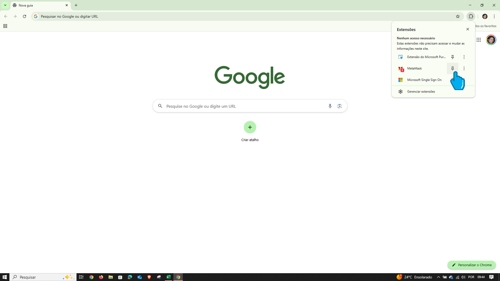 Fixar MetaMask no navegador