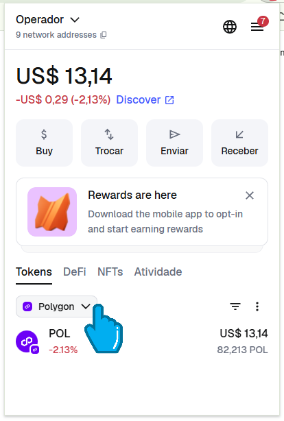 Mudar para rede Polygon na MetaMask