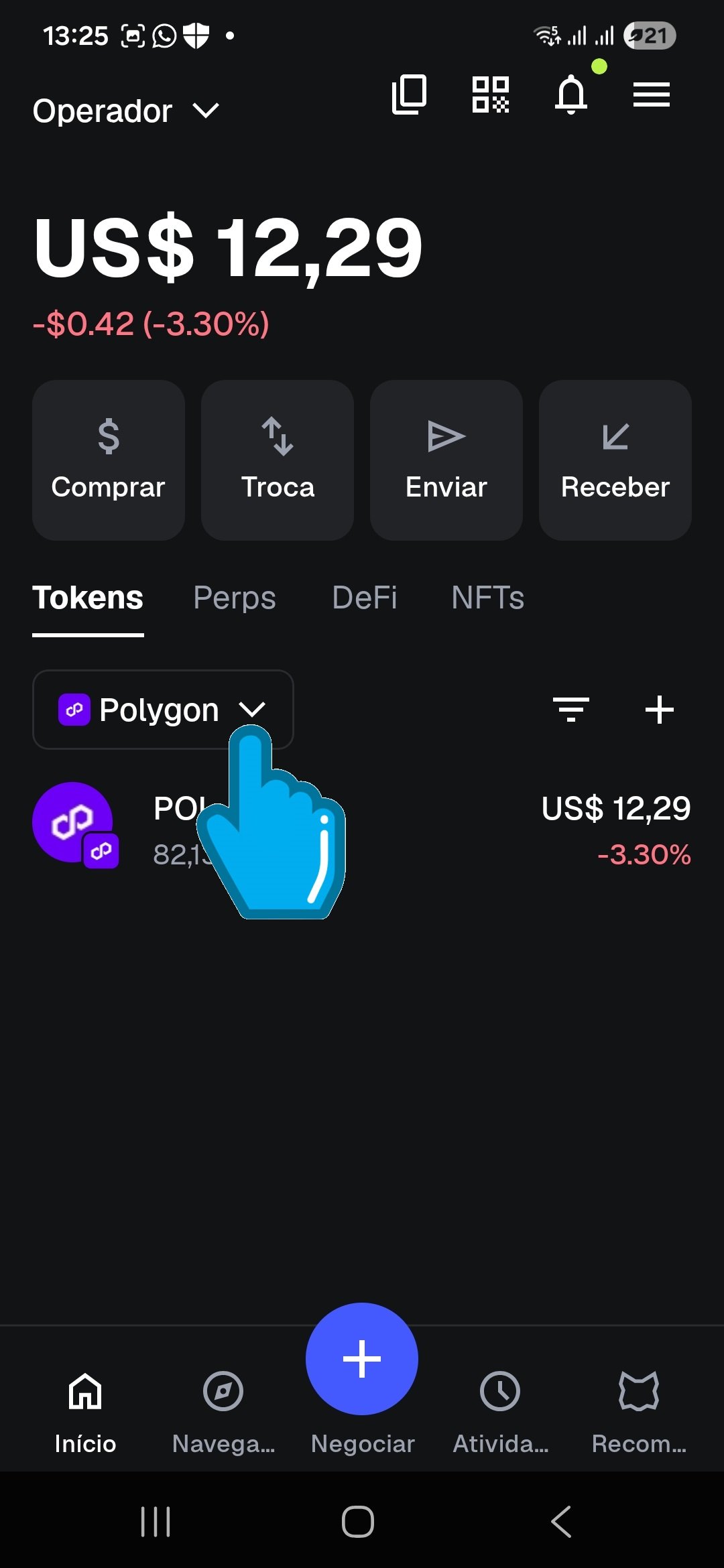 Mudar para rede Polygon na MetaMask Mobile