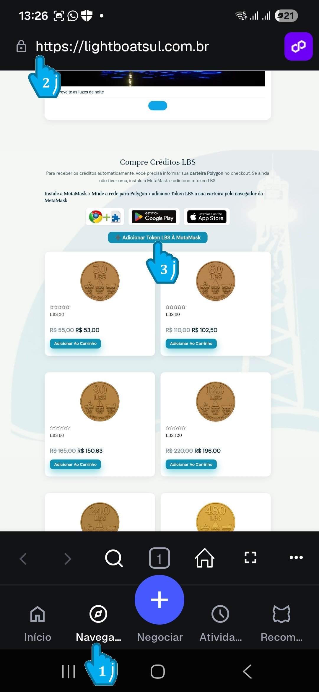 Adicionar token LBS usando o navegador da MetaMask