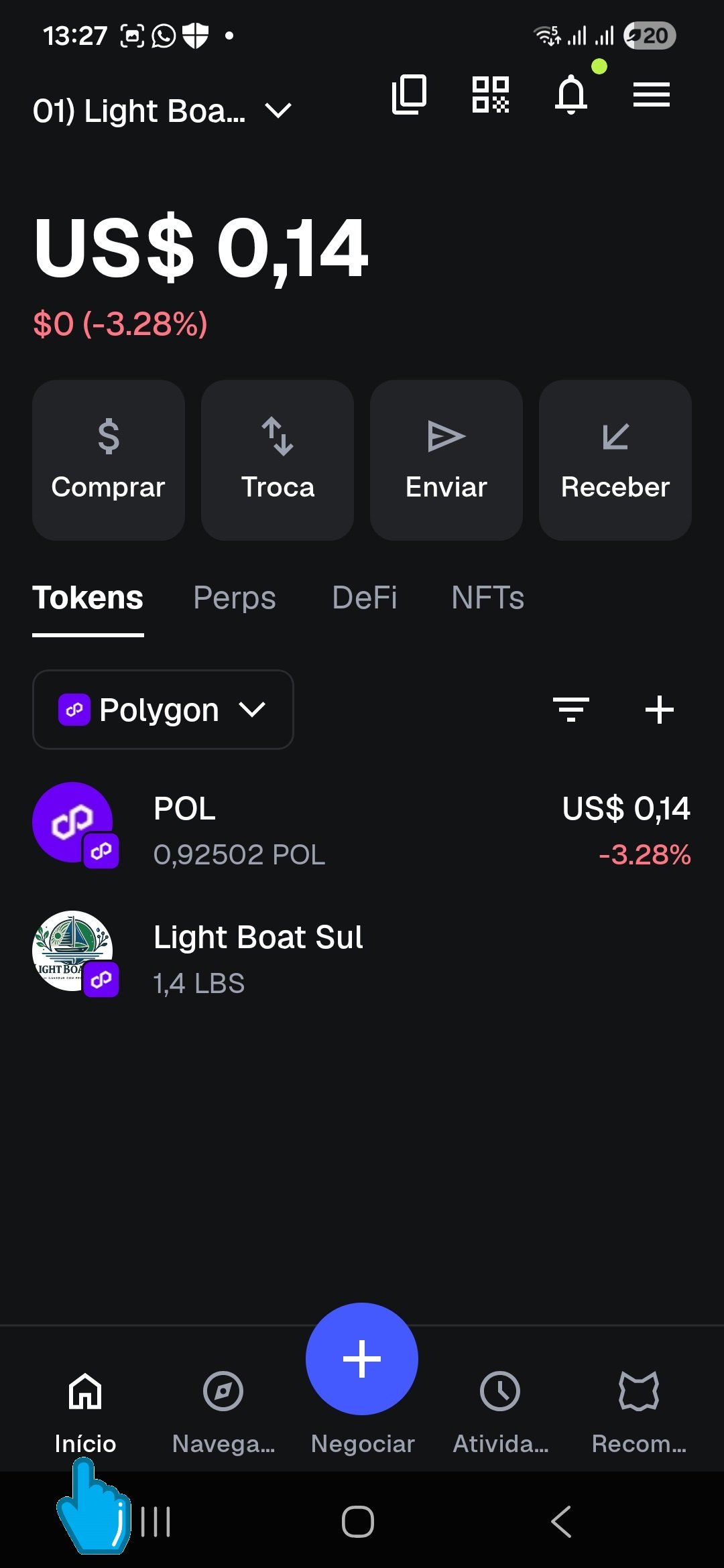 Carteira MetaMask no celular com token LBS