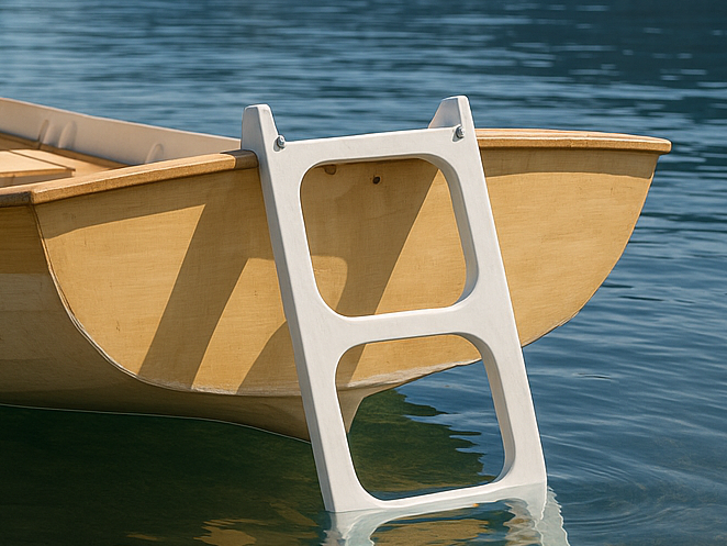 Escada de popa instalada para facilitar o retorno ao barco após entrar na água